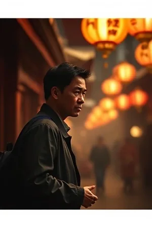 暗房里红绳上挂着十几台旧相机，显影盘中的相纸刚刚浮出影像